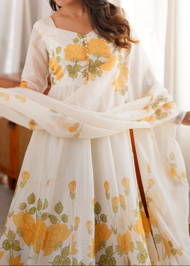 Floral Printed Organza Anarkali Suit Set