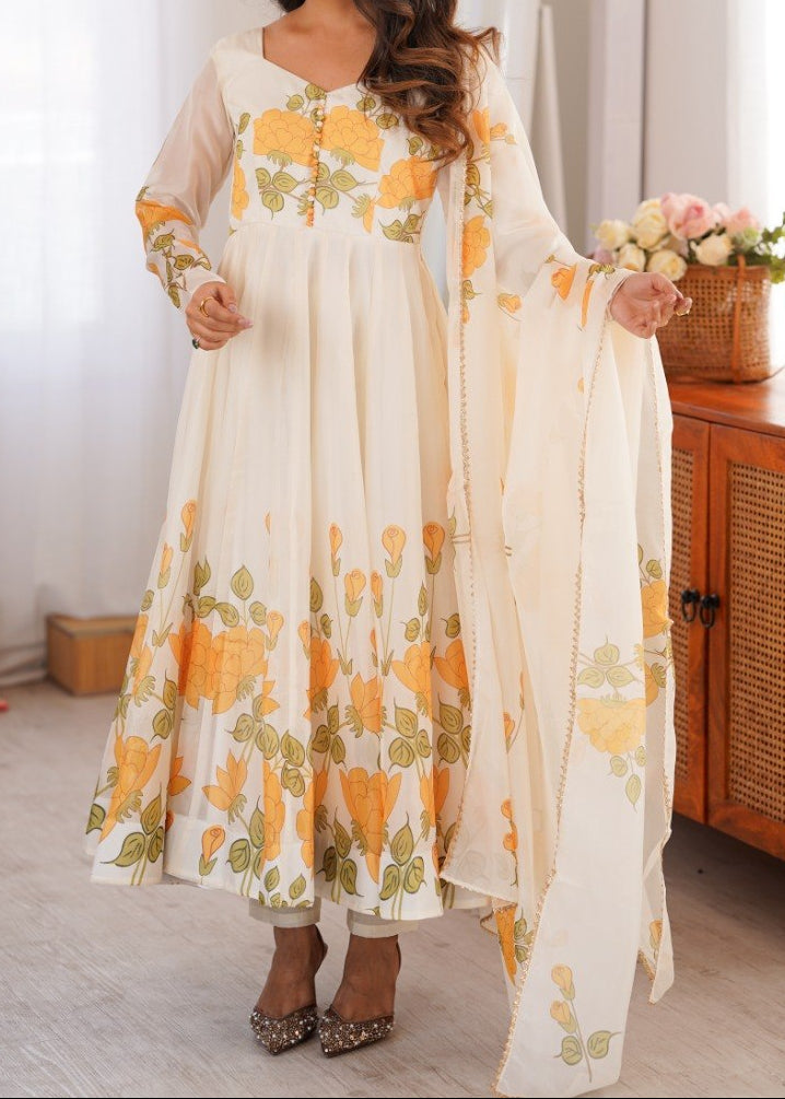 Floral Printed Organza Anarkali Suit Set