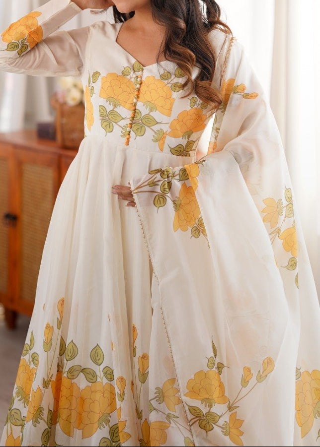 Floral Printed Organza Anarkali Suit Set