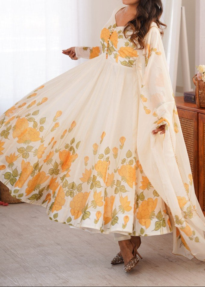 Floral Printed Organza Anarkali Suit Set
