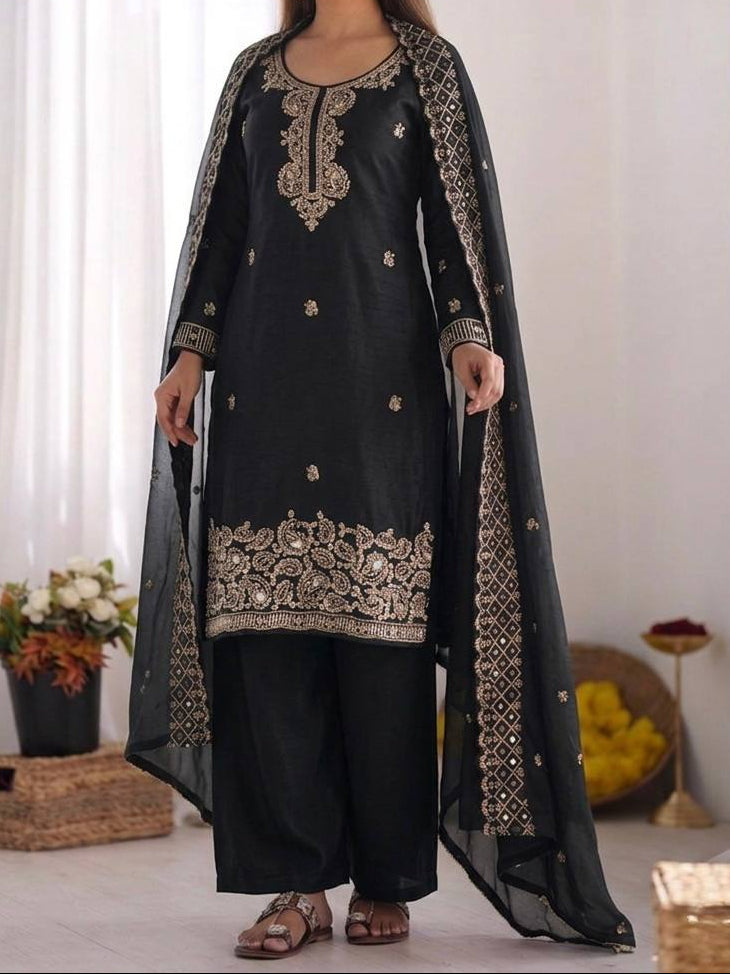 Organza Silk With Embroidery Beads Work with Cut Work Top , Plazzo & Dupatta