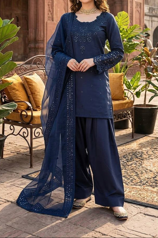 Premium Natural Crepe Thread & Sequence Work Farshi Salwar Set