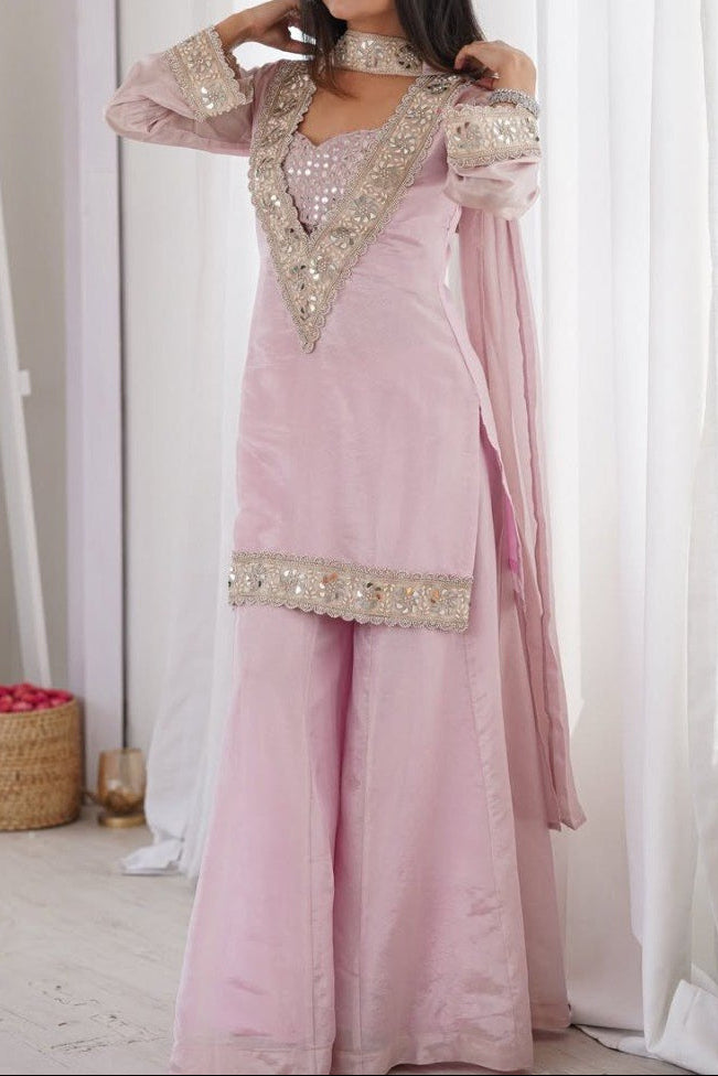 Soft Chinon Original Mirror Work & Real Moti Work Palazzo Set
