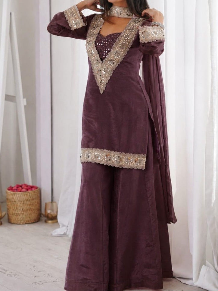 Soft Chinon Original Mirror Work & Real Moti Work Palazzo Set