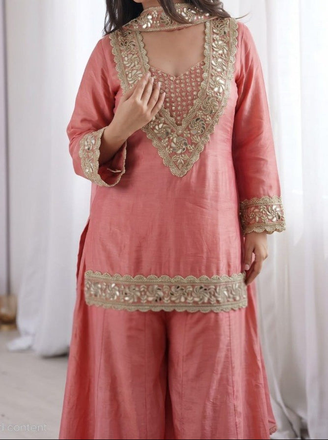 Soft Chinon Original Mirror Work & Real Moti Work Palazzo Set