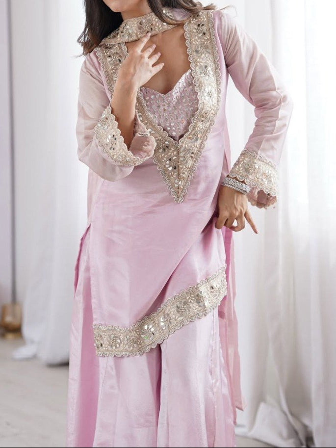 Soft Chinon Original Mirror Work & Real Moti Work Palazzo Set