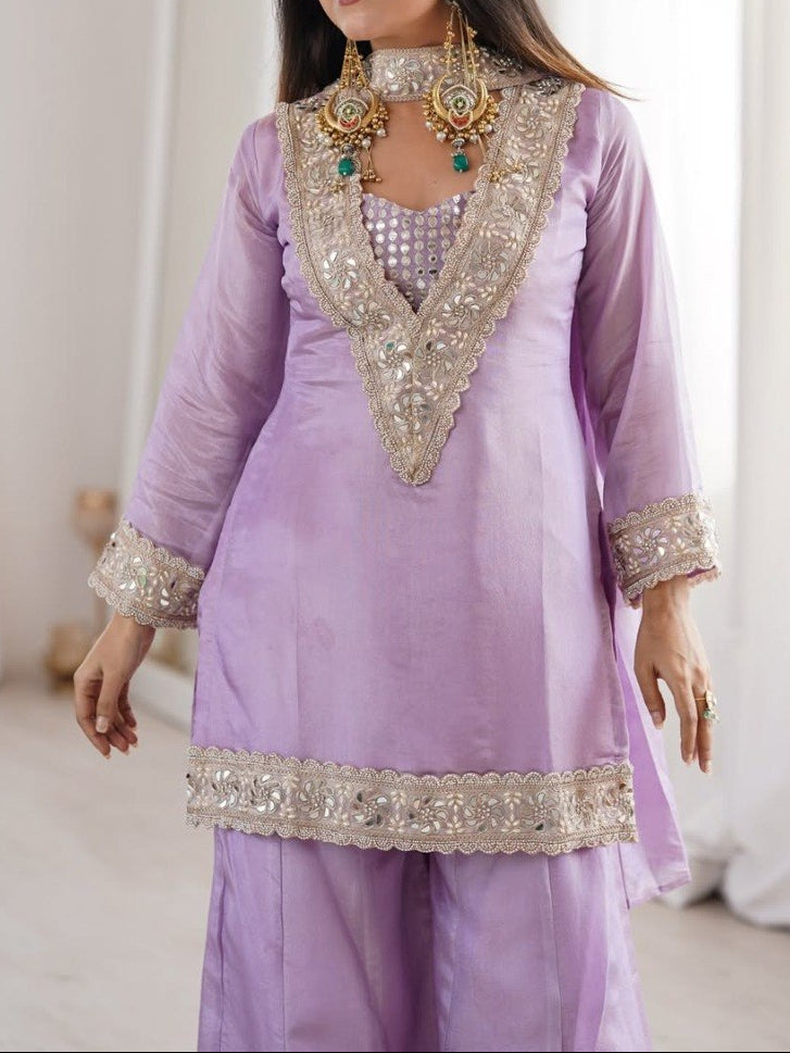 Soft Chinon Original Mirror Work & Real Moti Work Palazzo Set