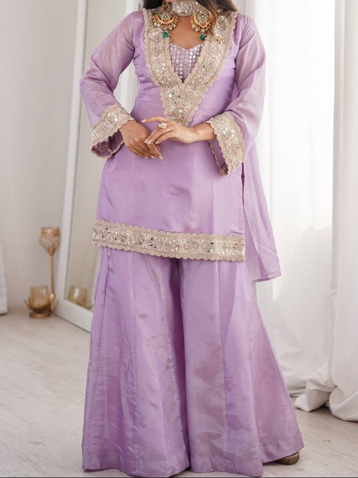 Soft Chinon Original Mirror Work & Real Moti Work Palazzo Set