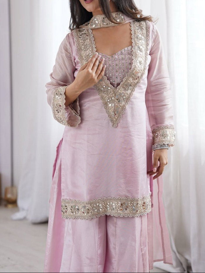 Soft Chinon Original Mirror Work & Real Moti Work Palazzo Set