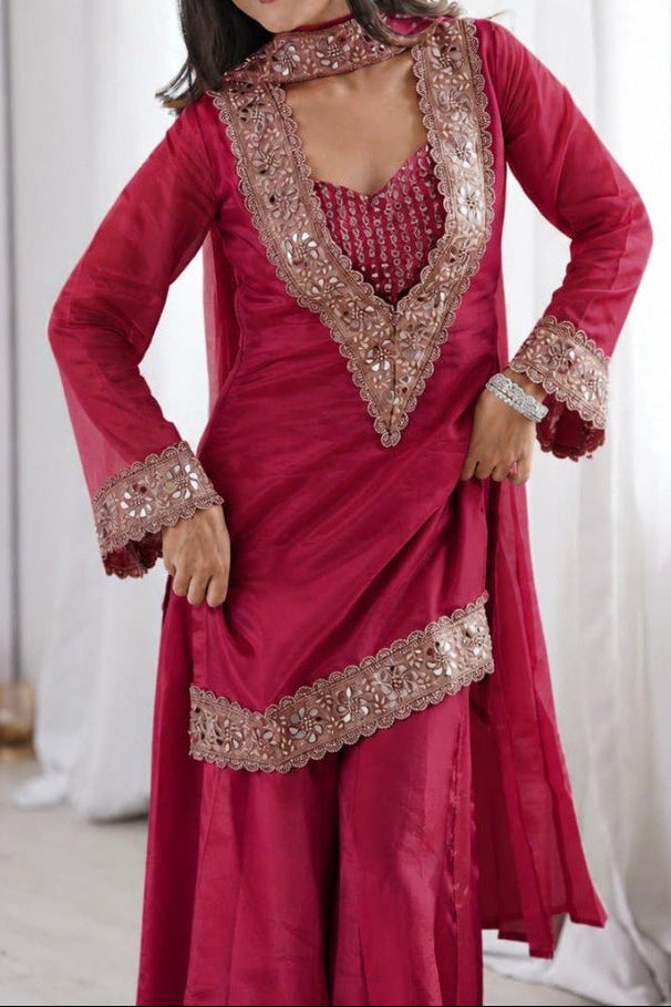 Soft Chinon Original Mirror Work & Real Moti Work Palazzo Set