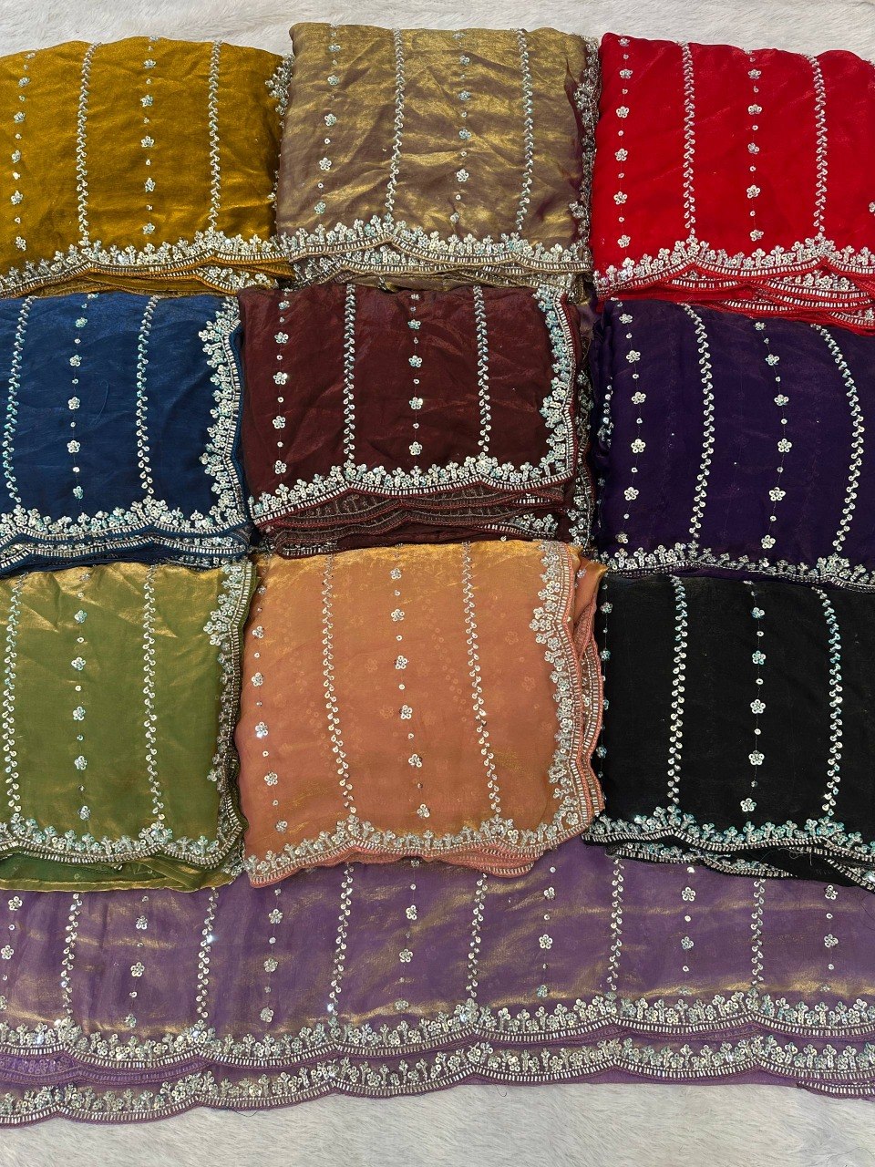 Fandy Satin Beads And Sequins Embroidery Design Work Saree