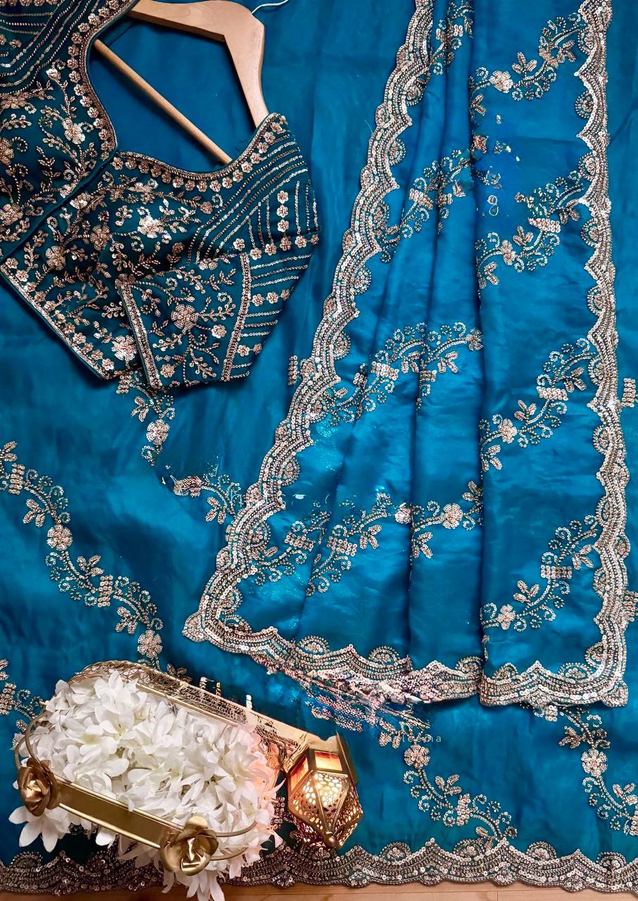 Party Wear Fendy Silk Beads With Sequence Work Saree