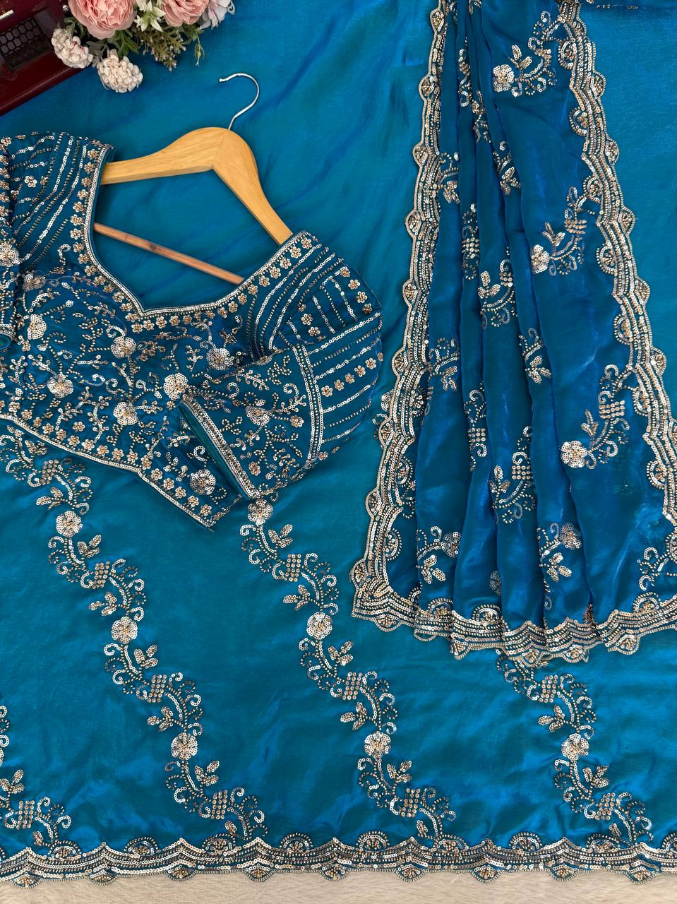 Party Wear Fendy Silk Beads With Sequence Work Saree