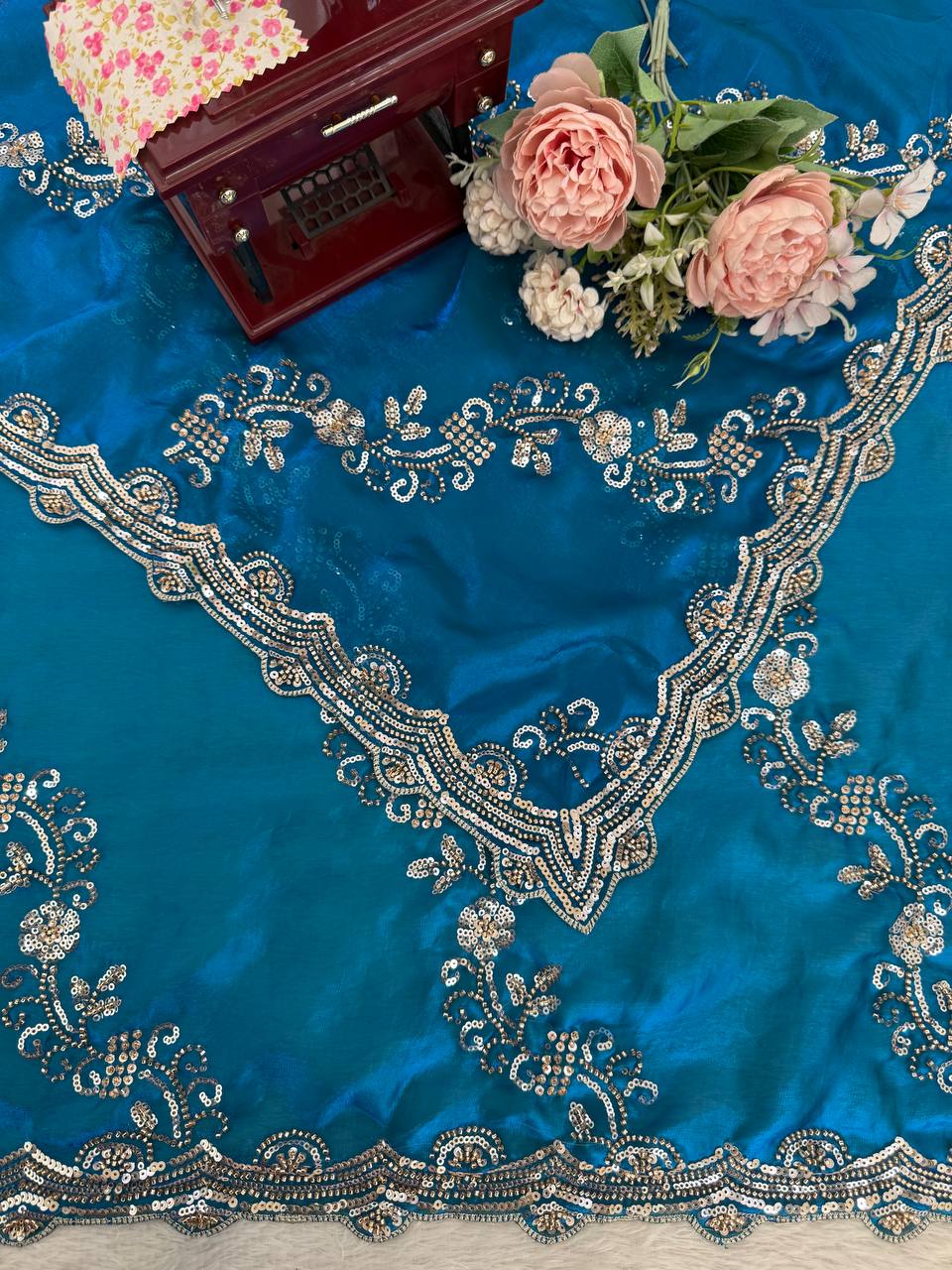 Party Wear Fendy Silk Beads With Sequence Work Saree