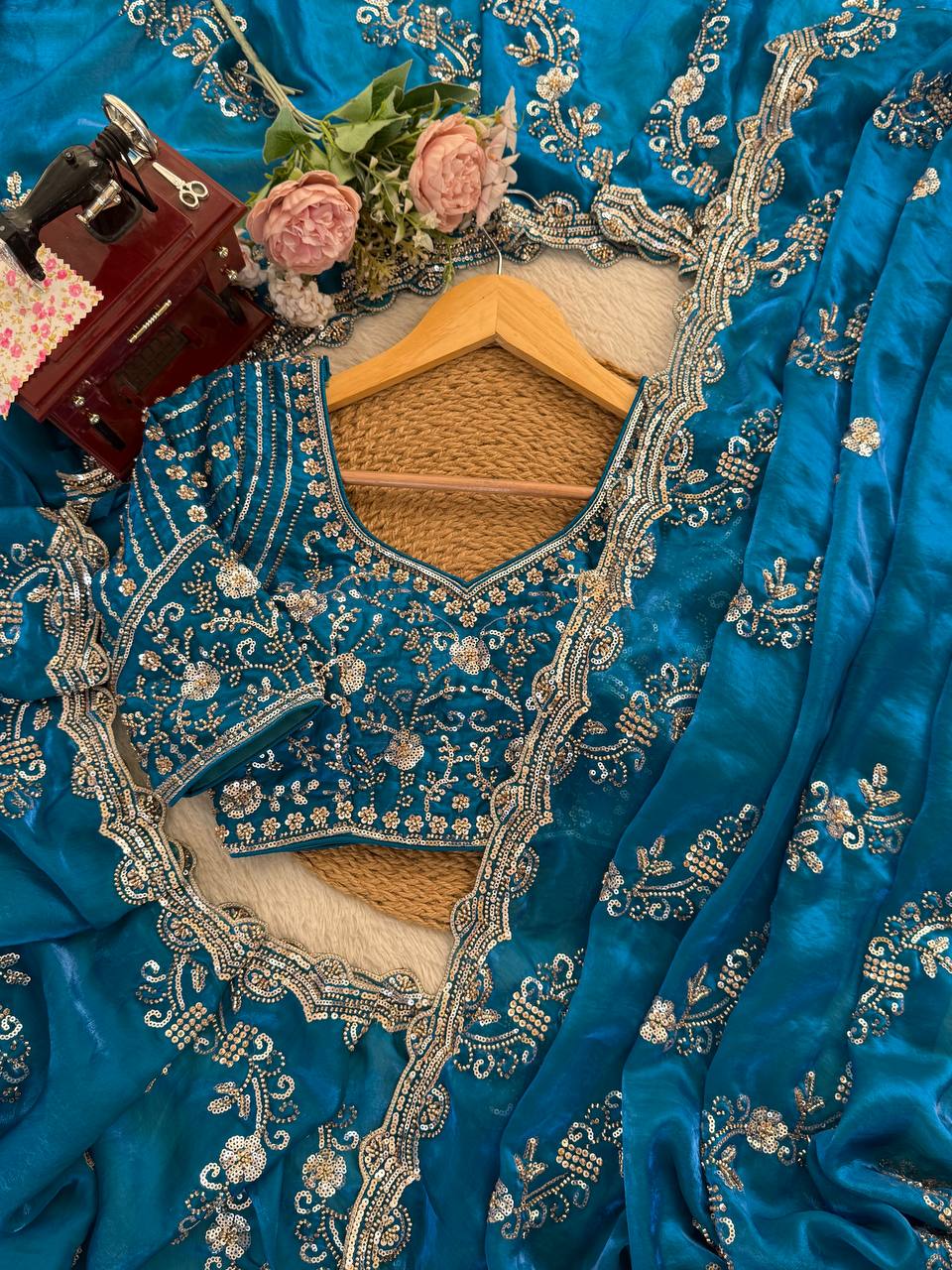 Party Wear Fendy Silk Beads With Sequence Work Saree