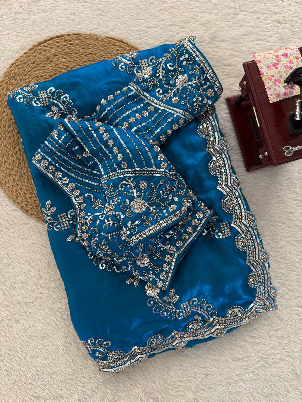 Party Wear Fendy Silk Beads With Sequence Work Saree