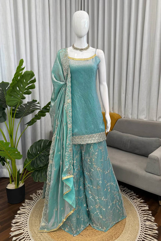 Designer Fendy Silk Thread & Sequence Work Palazzo Set