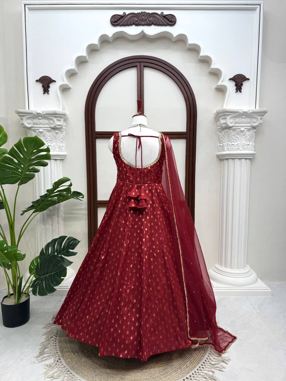Wedding Wear Chanderi Jacquard Butti With Fancy Lace Anarkali Suit