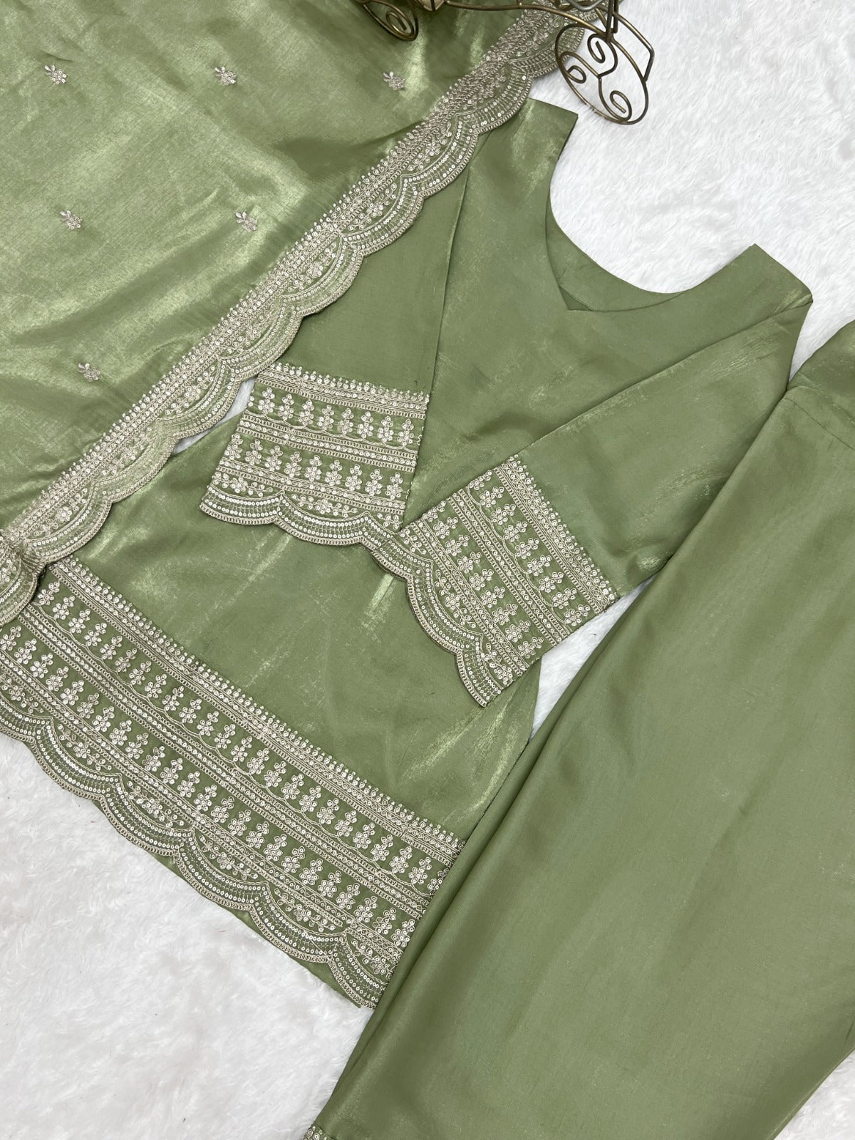 Elegant Pista Color Salwar Suit With Beautiful Look & Embroidery Sequins Work