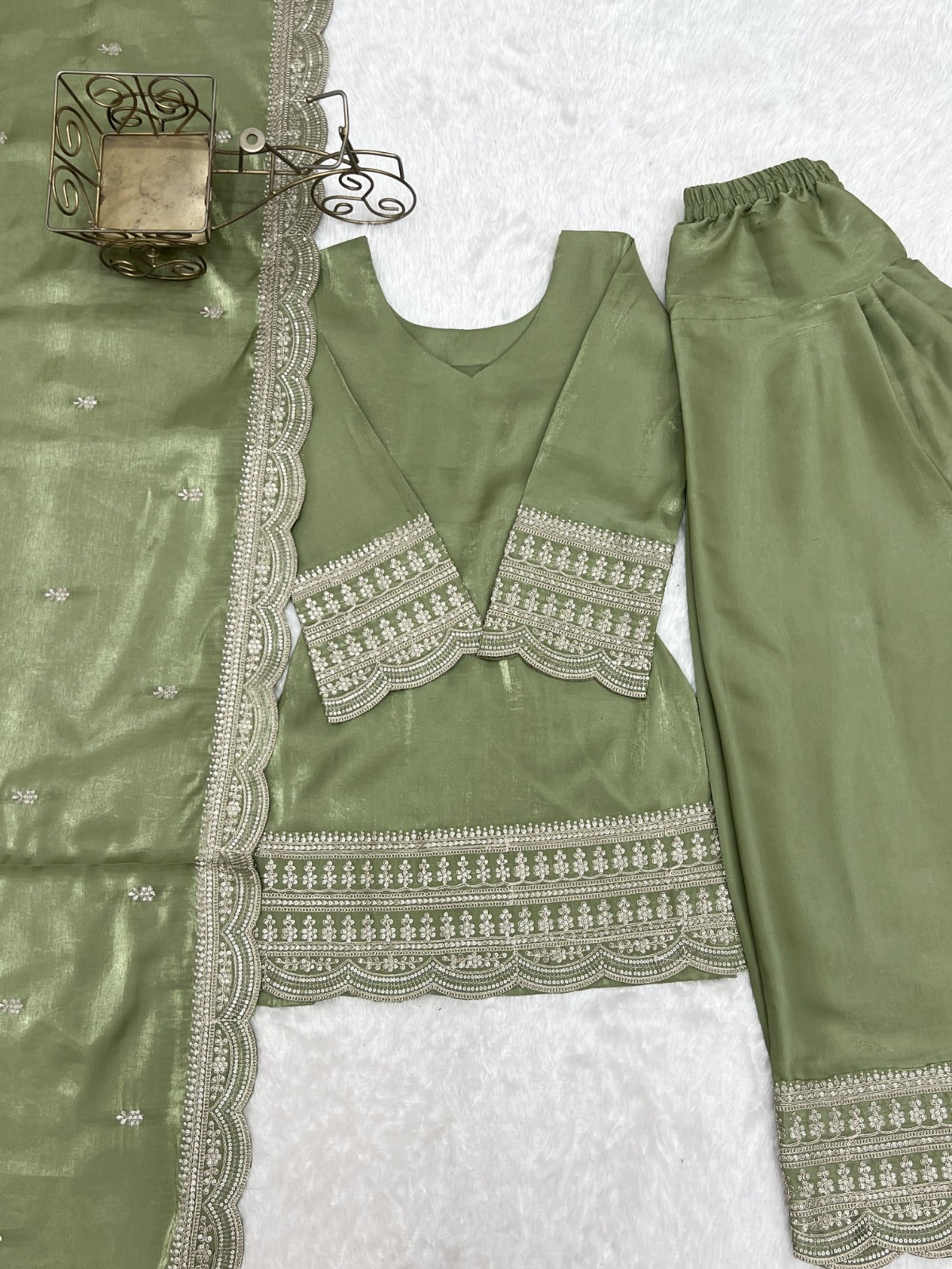 Elegant Pista Color Salwar Suit With Beautiful Look & Embroidery Sequins Work