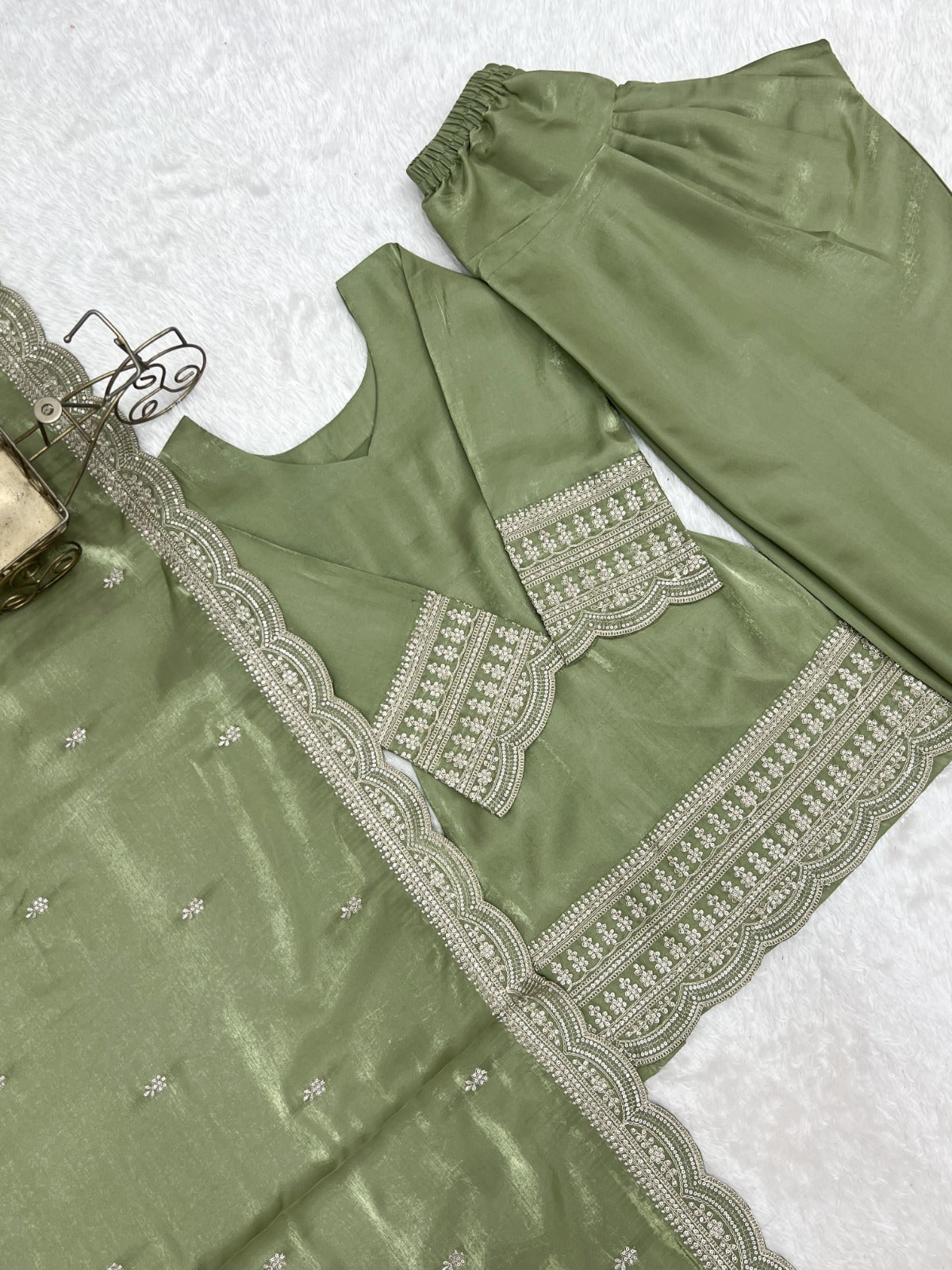 Elegant Pista Color Salwar Suit With Beautiful Look & Embroidery Sequins Work