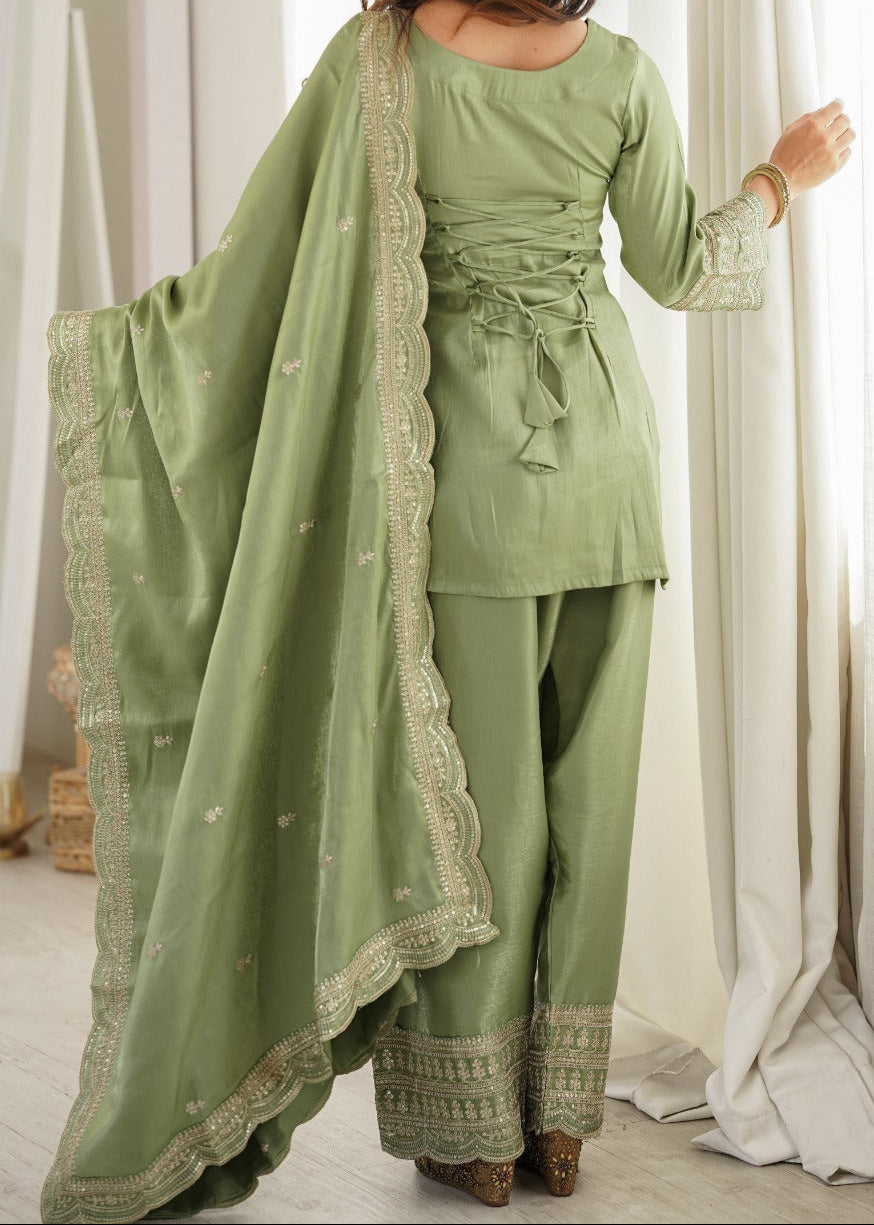 Elegant Pista Color Salwar Suit With Beautiful Look & Embroidery Sequins Work