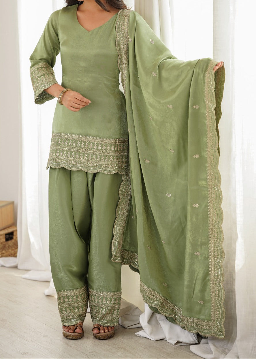 Elegant Pista Color Salwar Suit With Beautiful Look & Embroidery Sequins Work
