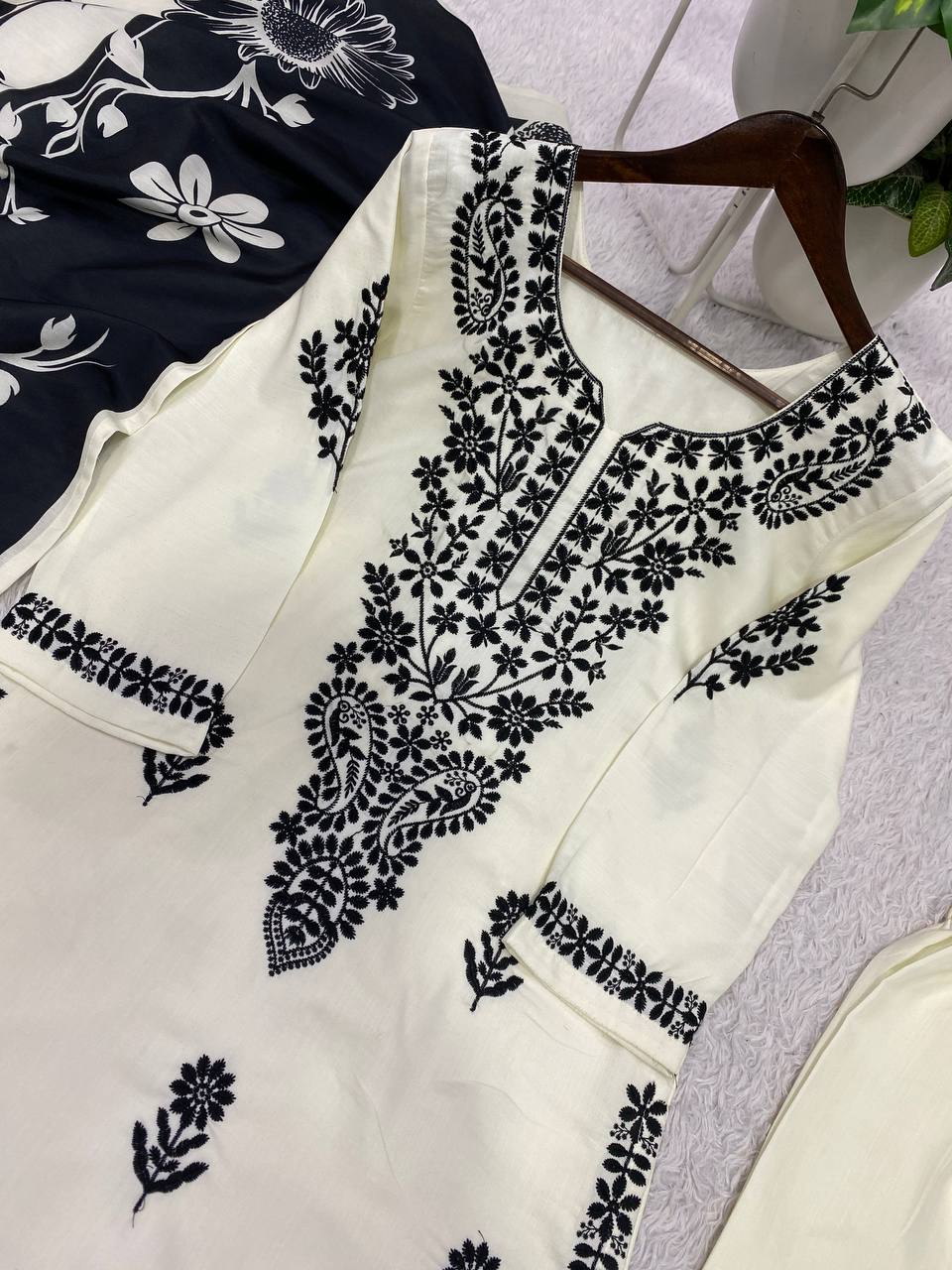 Rayon Embroidery Designer Top Plaazo Suit With Dupatta