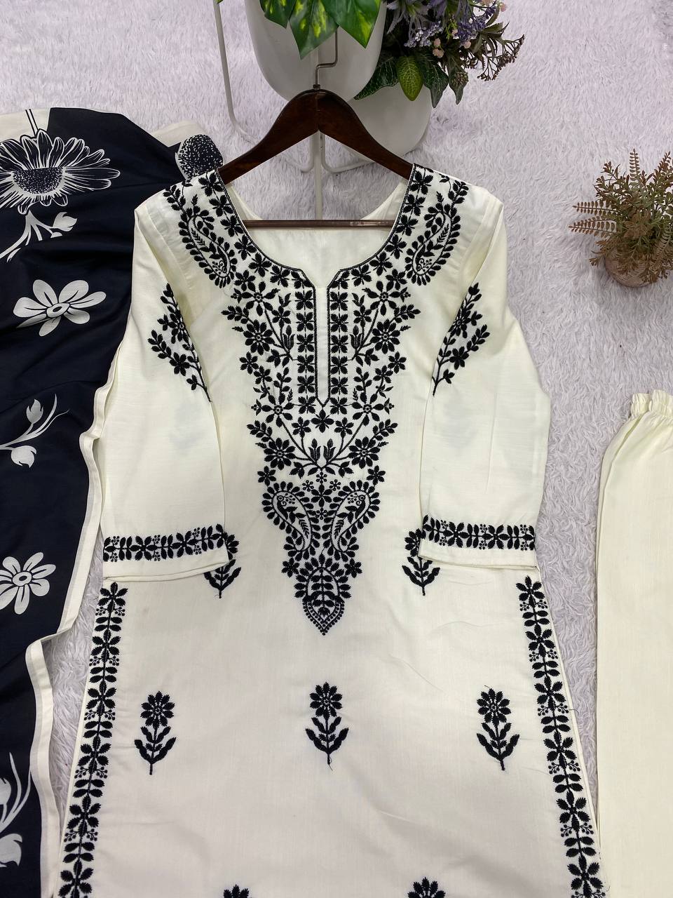 Rayon Embroidery Designer Top Plaazo Suit With Dupatta