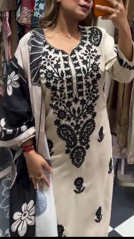 Rayon Embroidery Designer Top Plaazo Suit With Dupatta