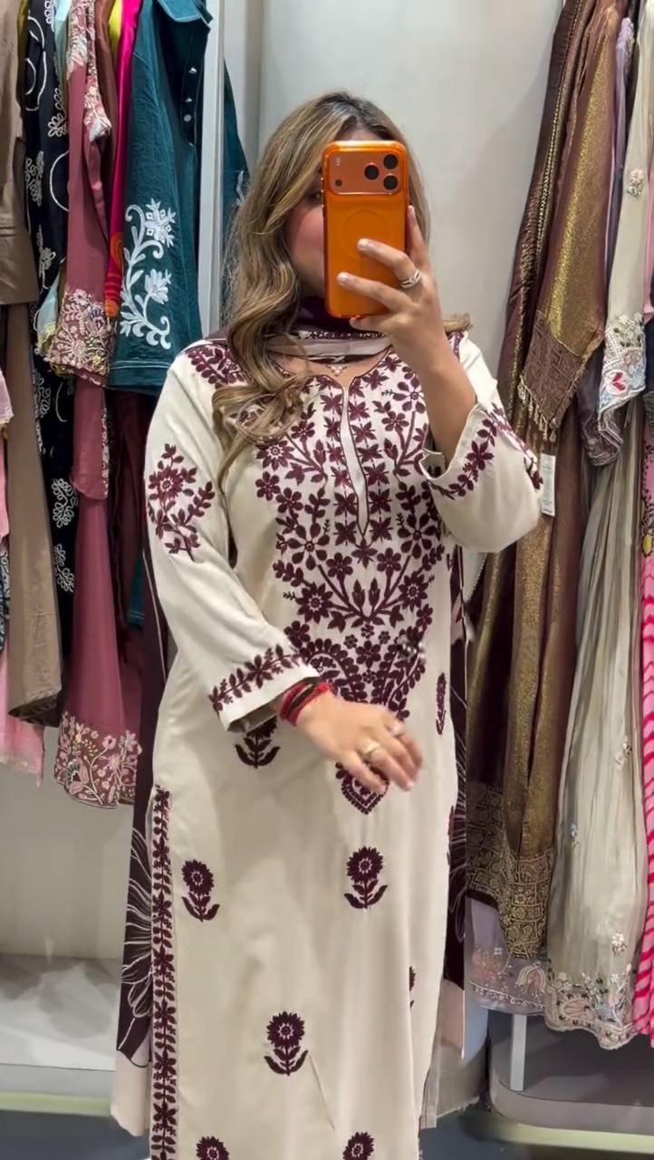 Rayon Embroidery Designer Top Plaazo Suit With Dupatta