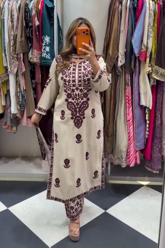 Rayon Embroidery Designer Top Plaazo Suit With Dupatta