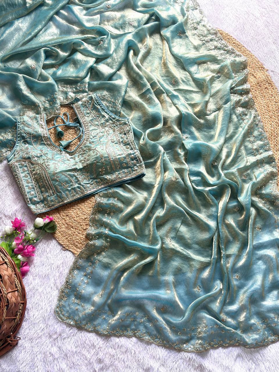 Beautiful Sequence work Soft Fandy Silk along with Full Stitched Blouse