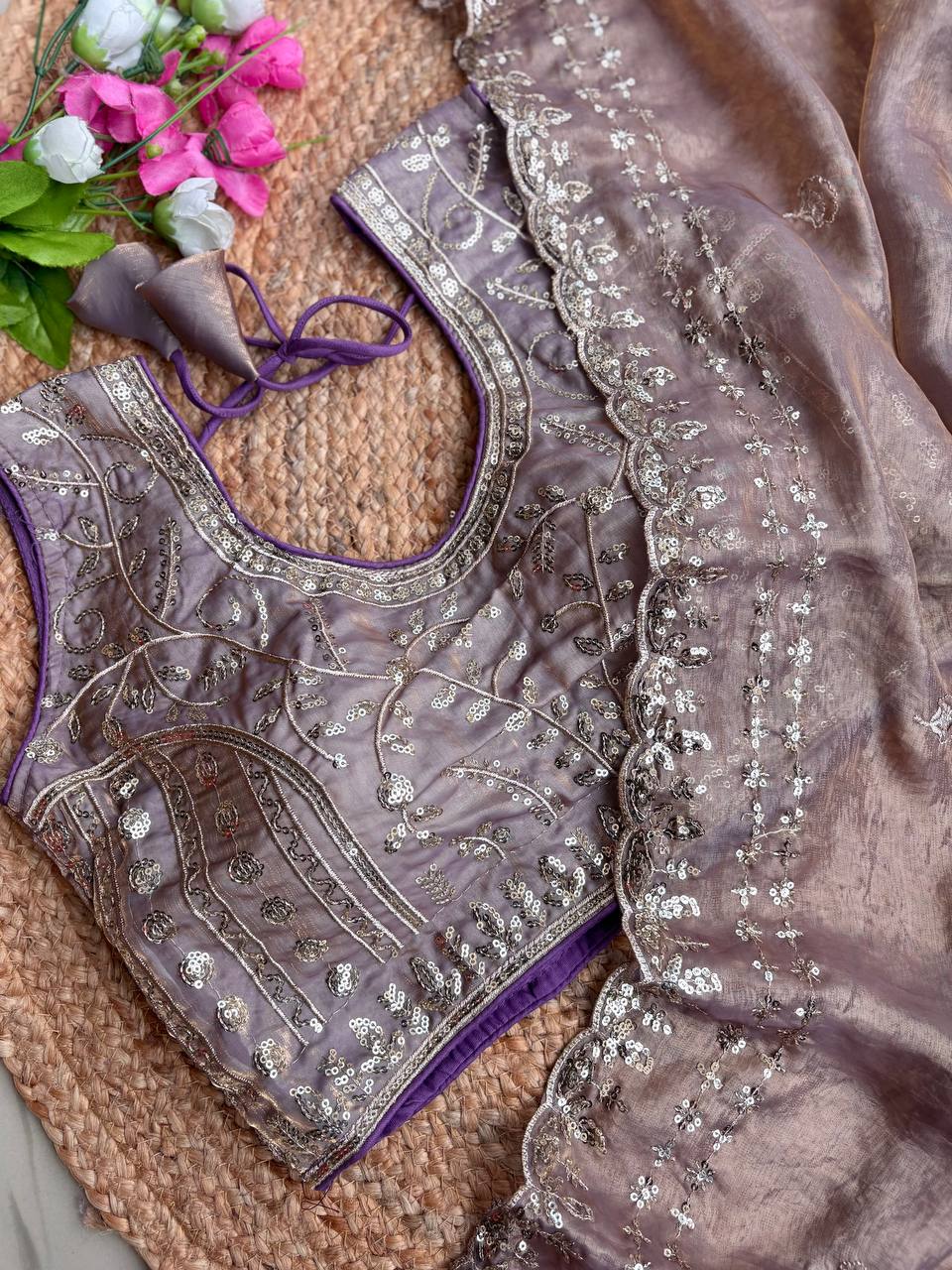 Beautiful Sequence work Soft Fandy Silk along with Full Stitched Blouse
