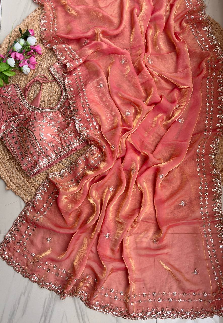 Beautiful Sequence work Soft Fandy Silk along with Full Stitched Blouse