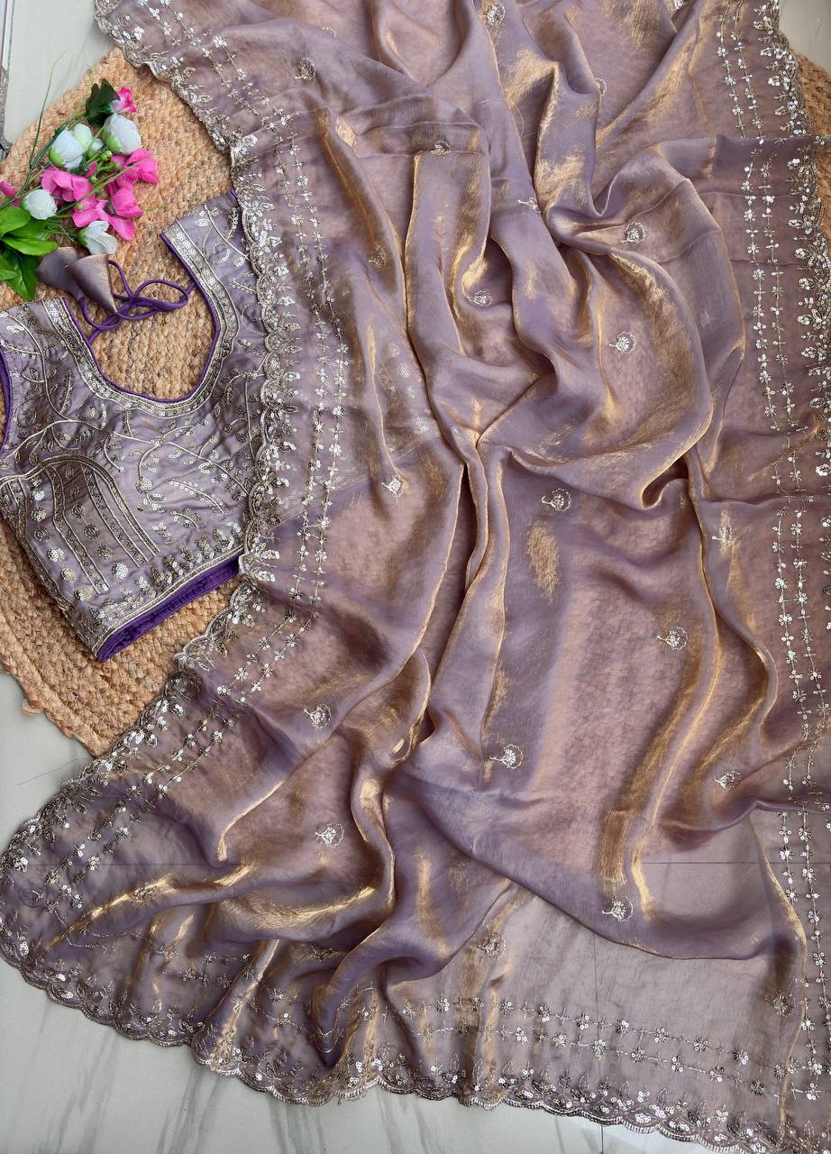 Beautiful Sequence work Soft Fandy Silk along with Full Stitched Blouse