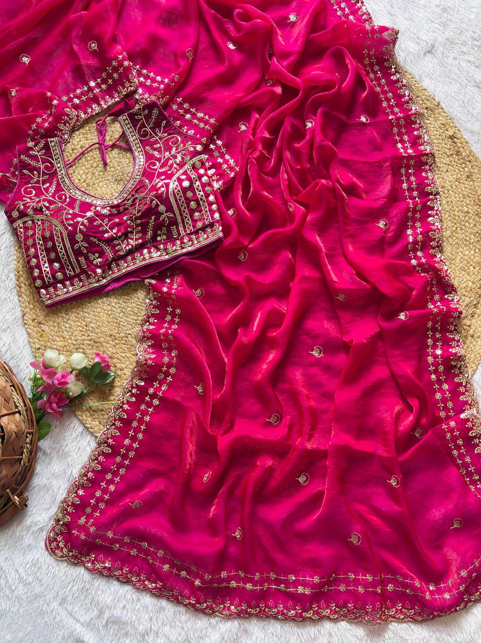 Beautiful Sequence work Soft Fandy Silk along with Full Stitched Blouse
