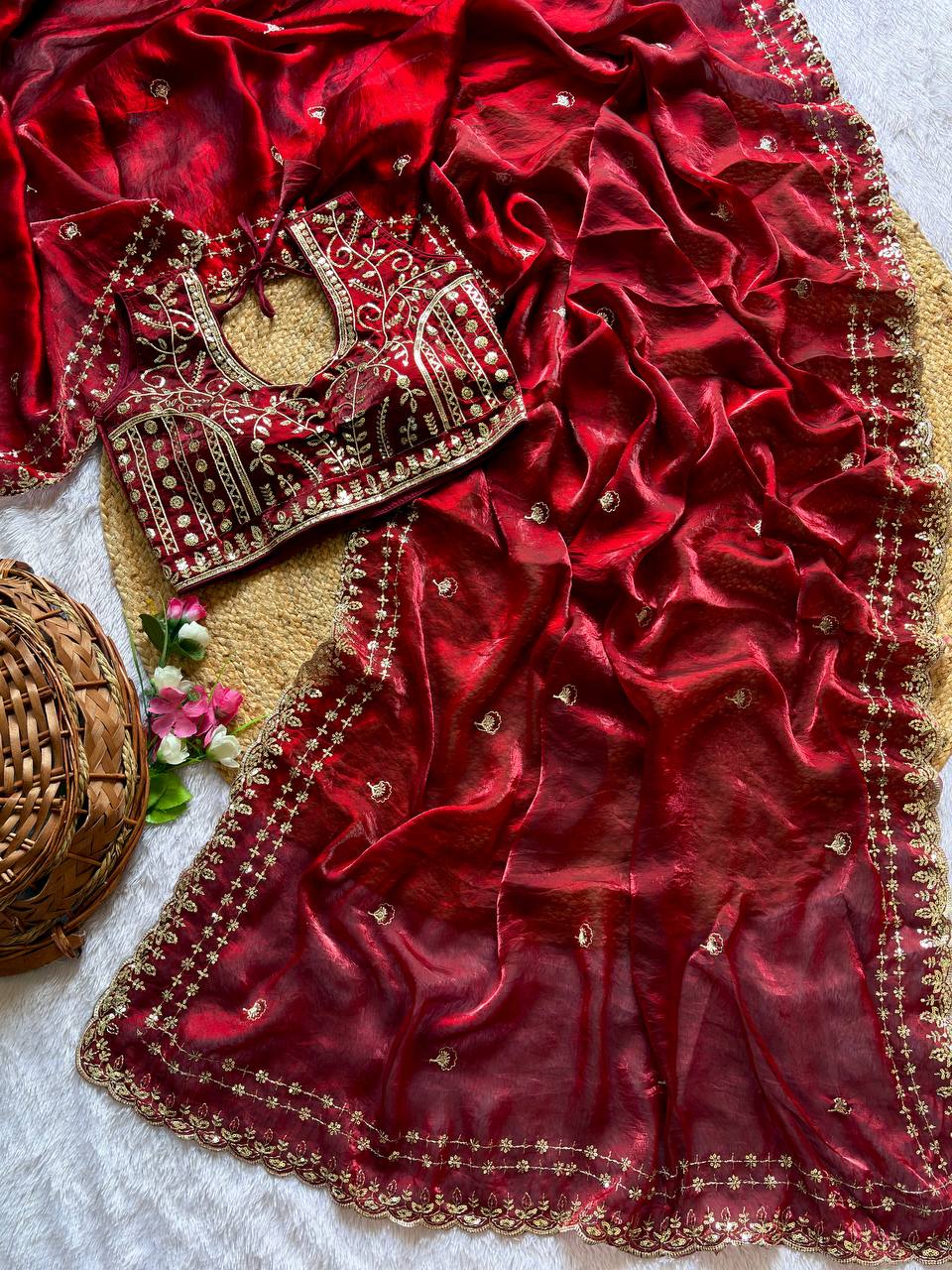 Beautiful Sequence work Soft Fandy Silk along with Full Stitched Blouse