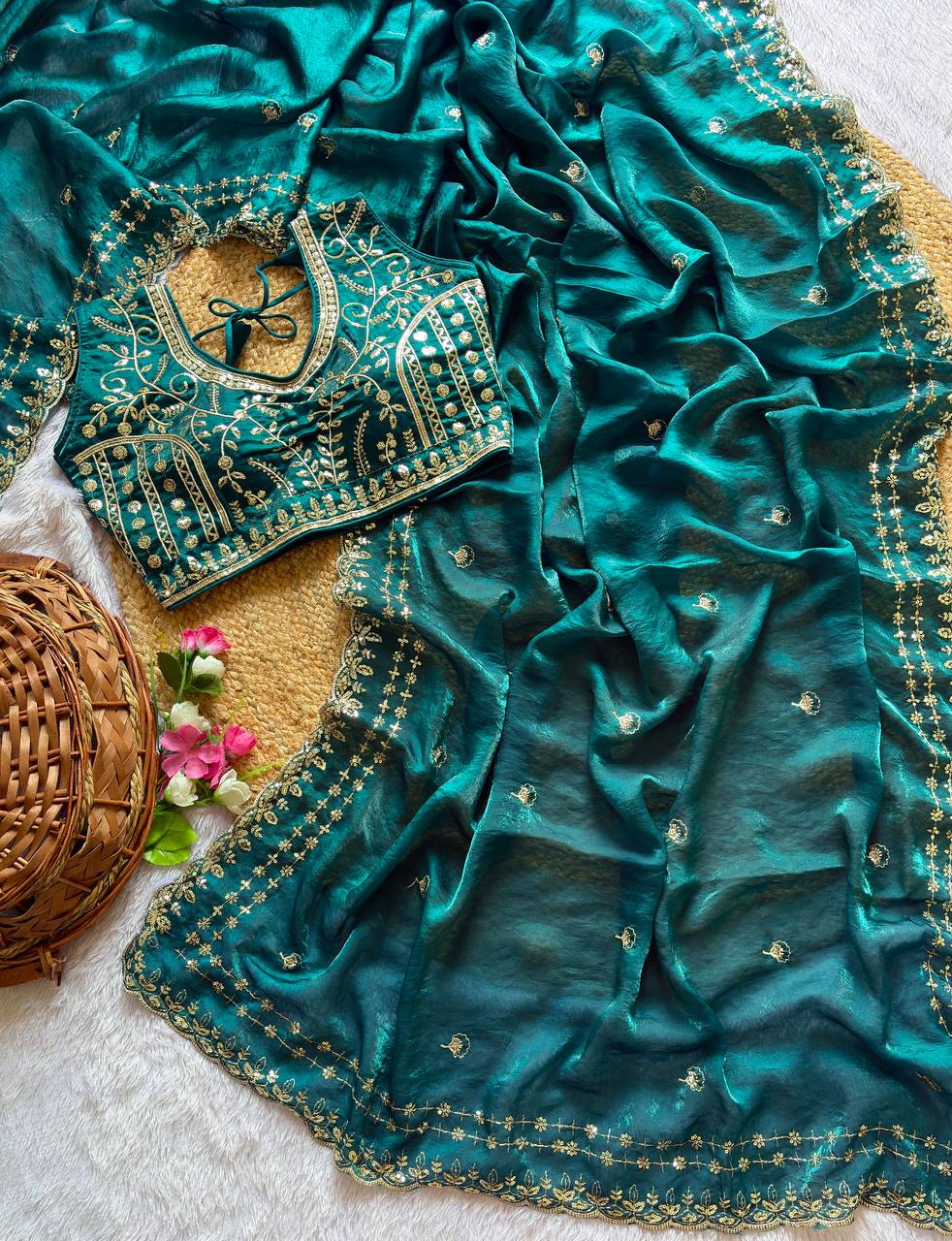 Beautiful Sequence work Soft Fandy Silk along with Full Stitched Blouse