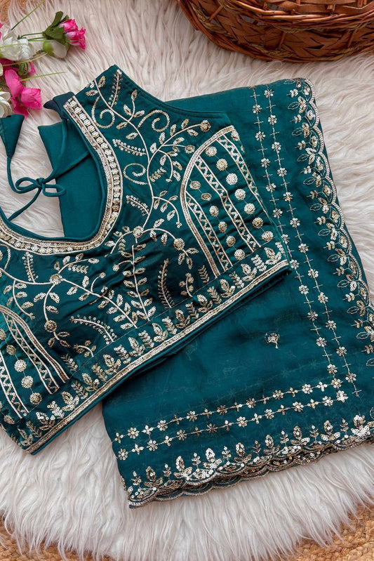 Beautiful Sequence work Soft Fandy Silk along with Full Stitched Blouse