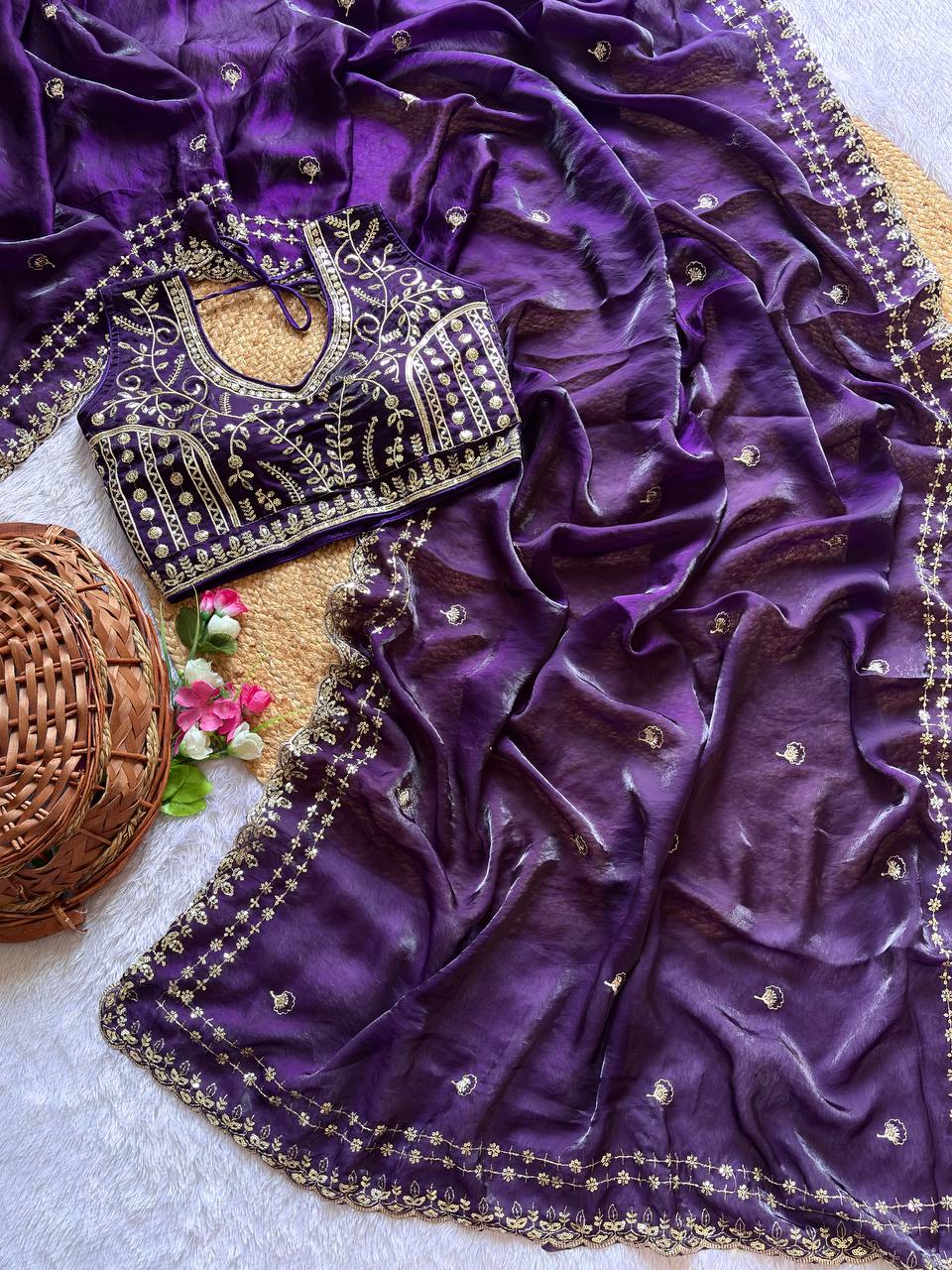 Beautiful Sequence work Soft Fandy Silk along with Full Stitched Blouse