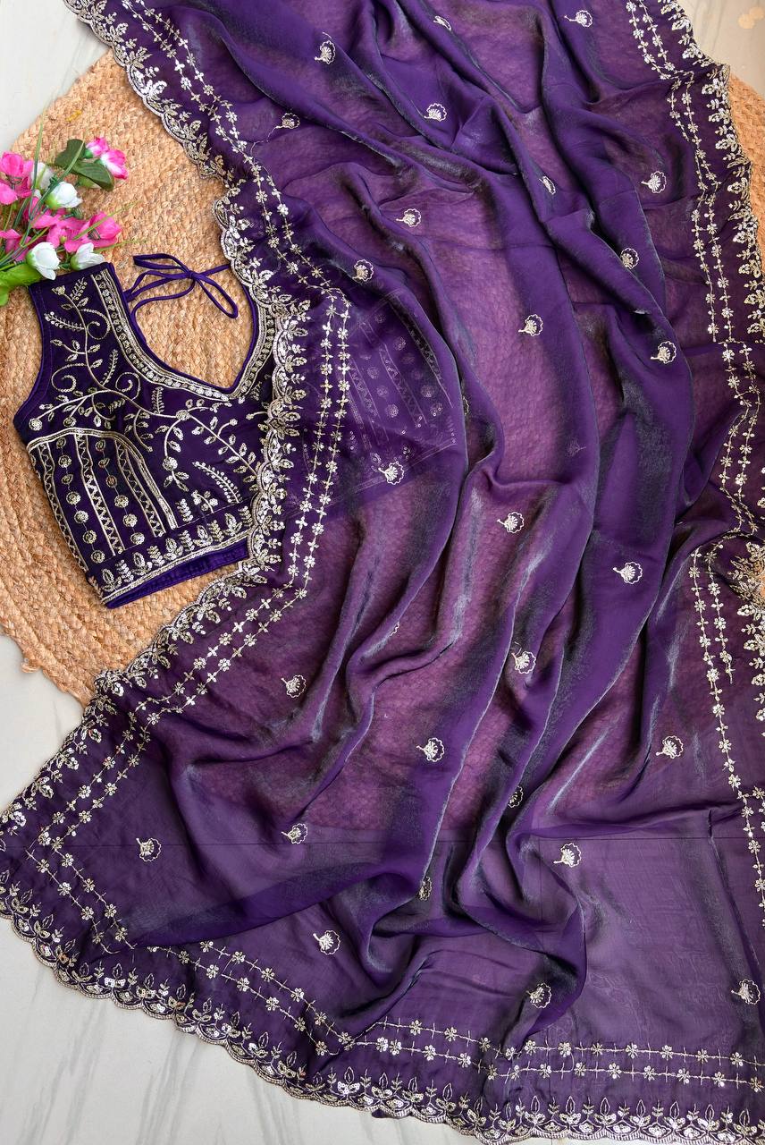 Beautiful Sequence work Soft Fandy Silk along with Full Stitched Blouse