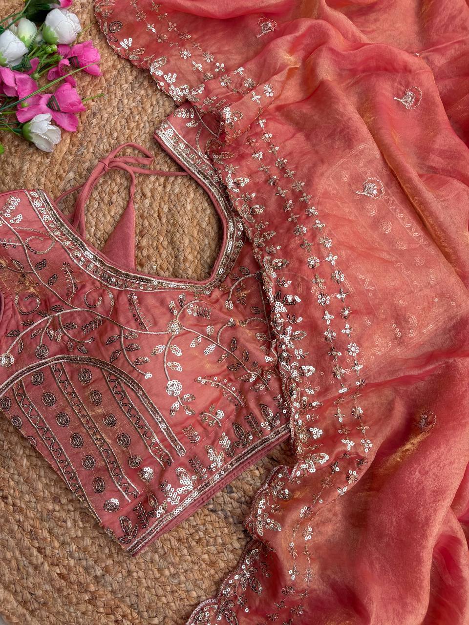 Beautiful Sequence work Soft Fandy Silk along with Full Stitched Blouse