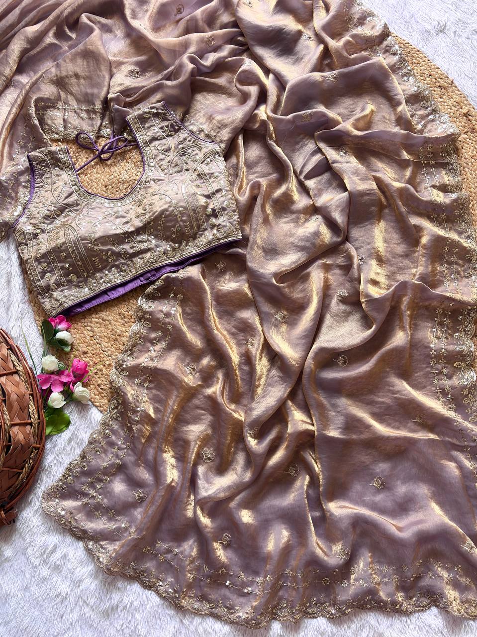 Beautiful Sequence work Soft Fandy Silk along with Full Stitched Blouse