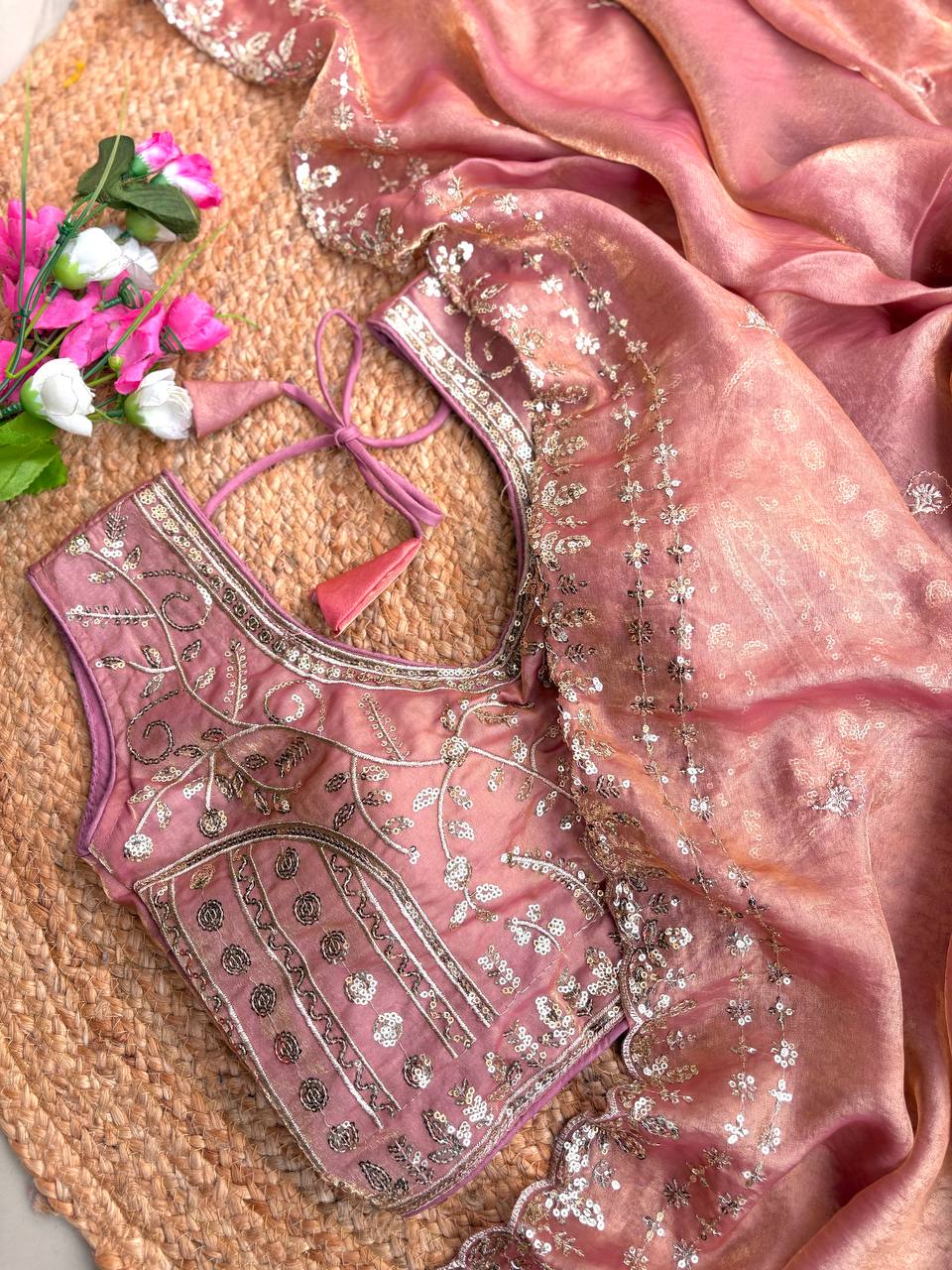 Beautiful Sequence work Soft Fandy Silk along with Full Stitched Blouse