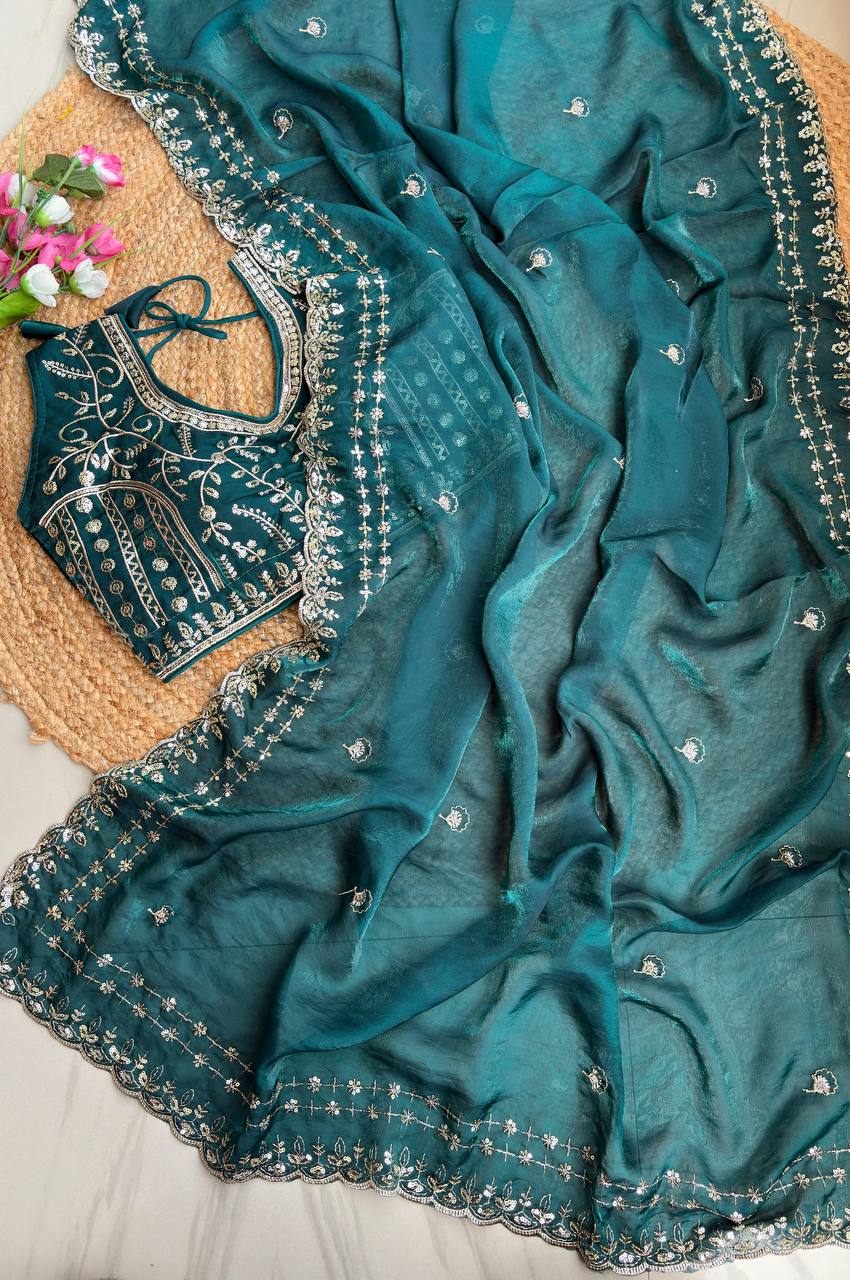 Beautiful Sequence work Soft Fandy Silk along with Full Stitched Blouse