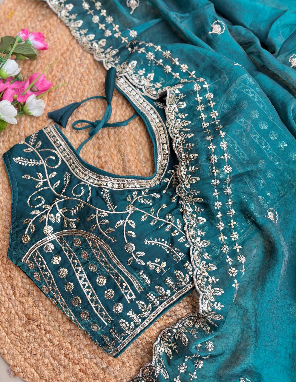 Beautiful Sequence work Soft Fandy Silk along with Full Stitched Blouse