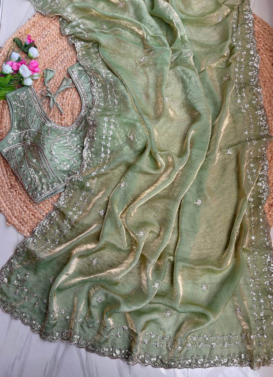 Beautiful Sequence work Soft Fandy Silk along with Full Stitched Blouse