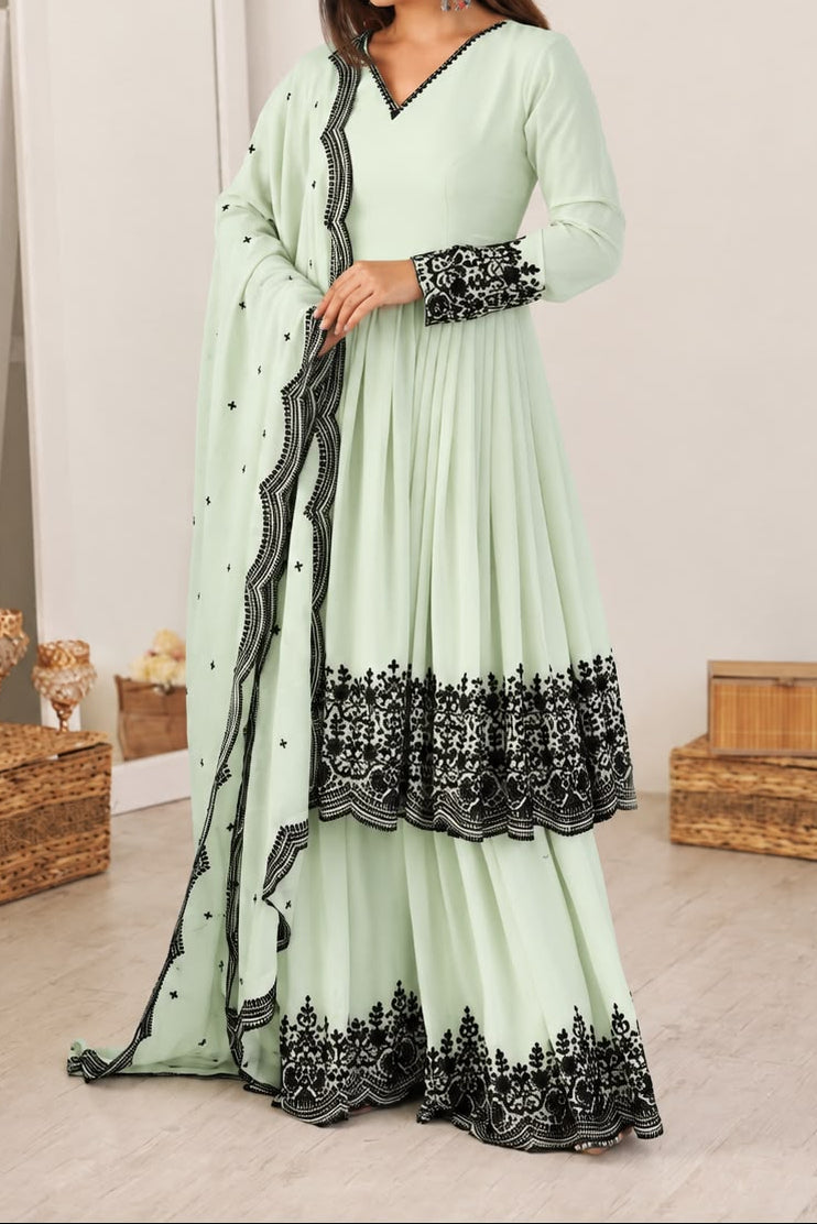 Premium Faux Georgette Embroidery Thread Detailing Sharara Set