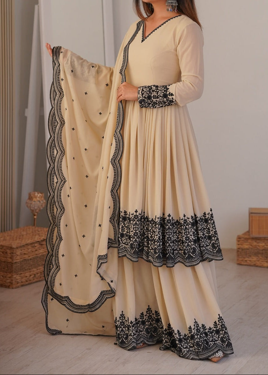 Premium Faux Georgette Embroidery Thread Detailing Sharara Set